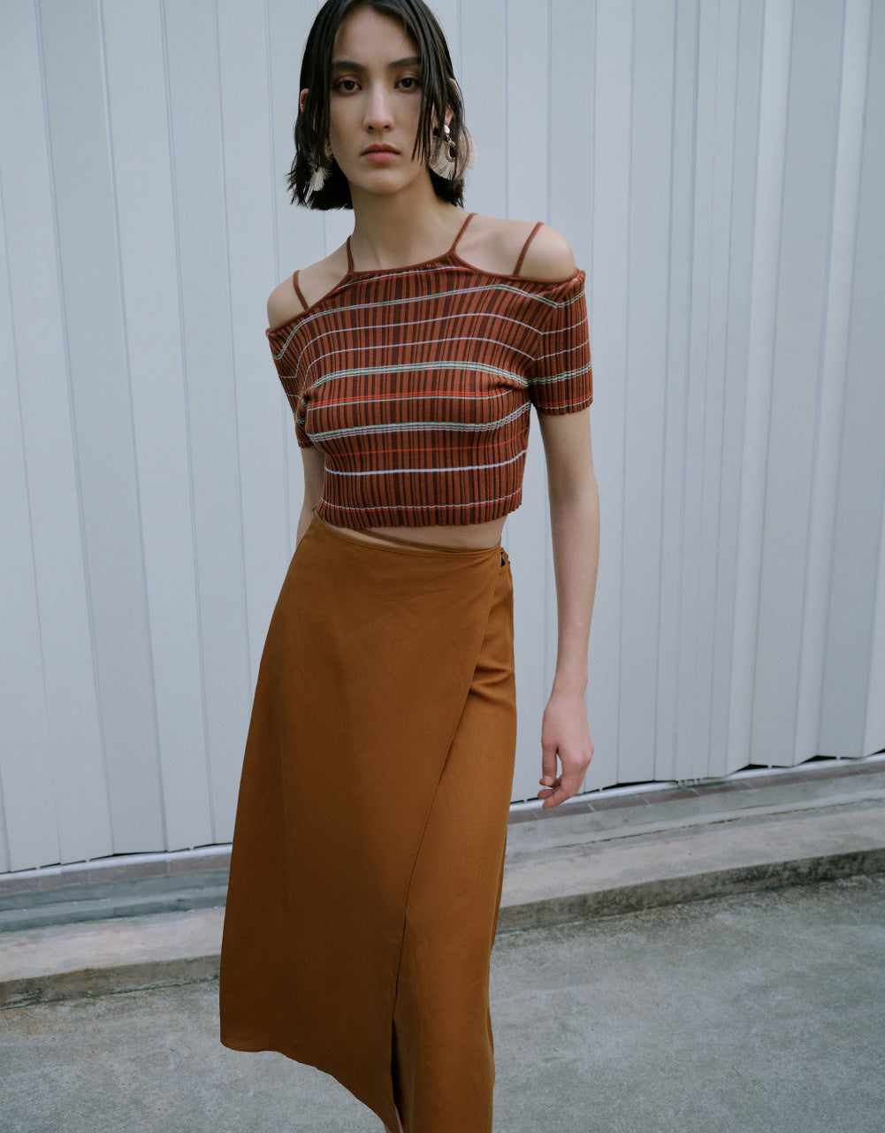 Side Tie Midi A-Line Skirt