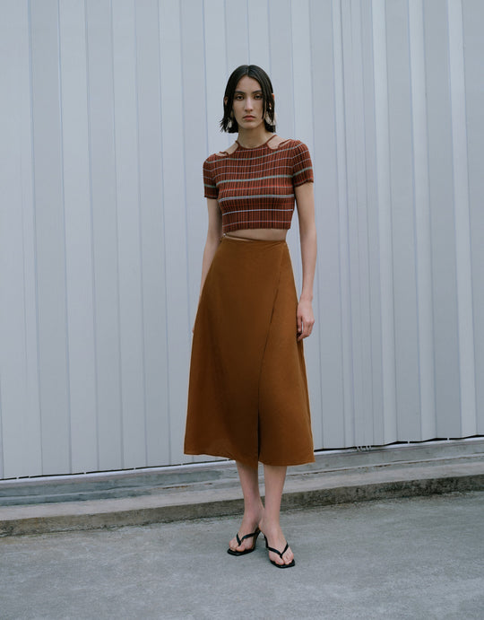 Side Tie Midi A-Line Skirt