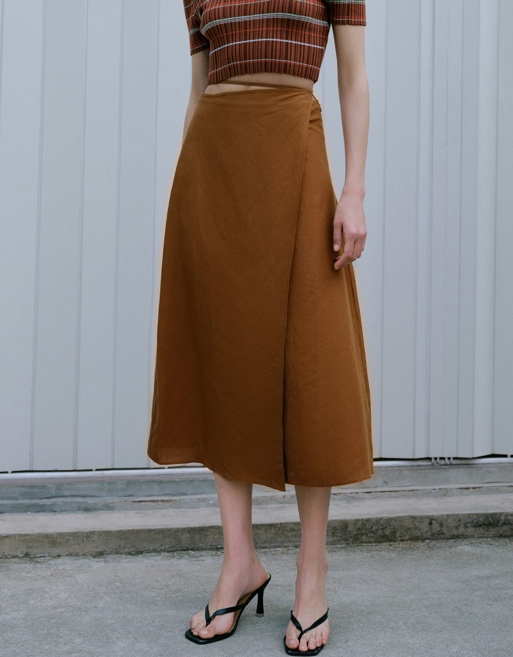 Side Tie Midi A-Line Skirt