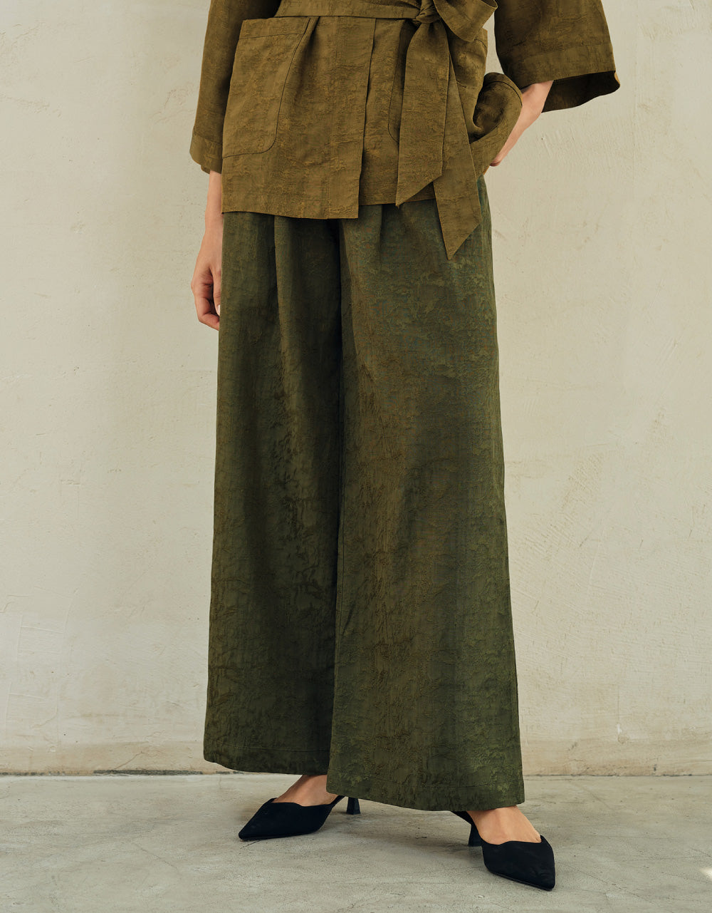 Textured Wide-Leg Pants