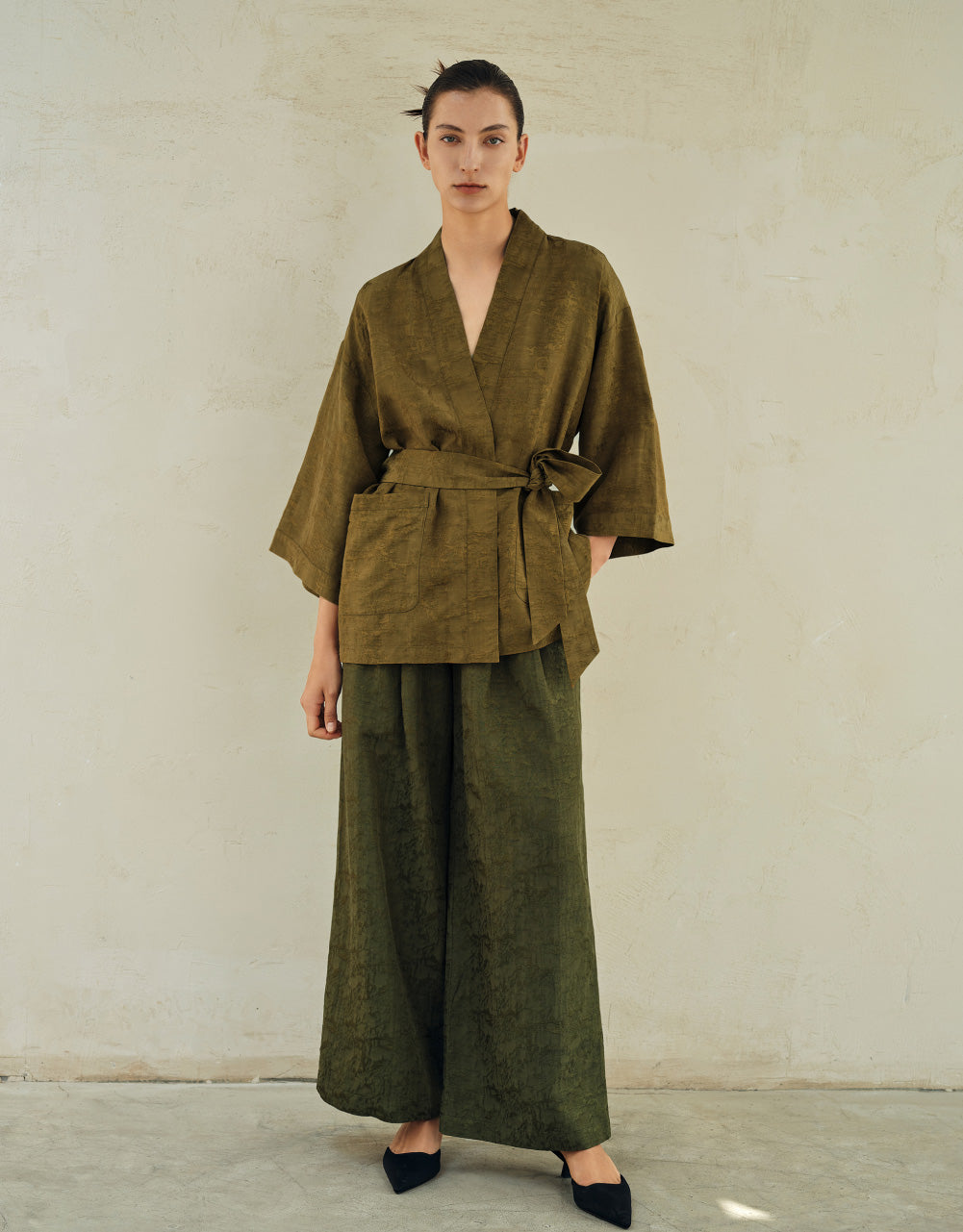 Textured Wide-Leg Pants