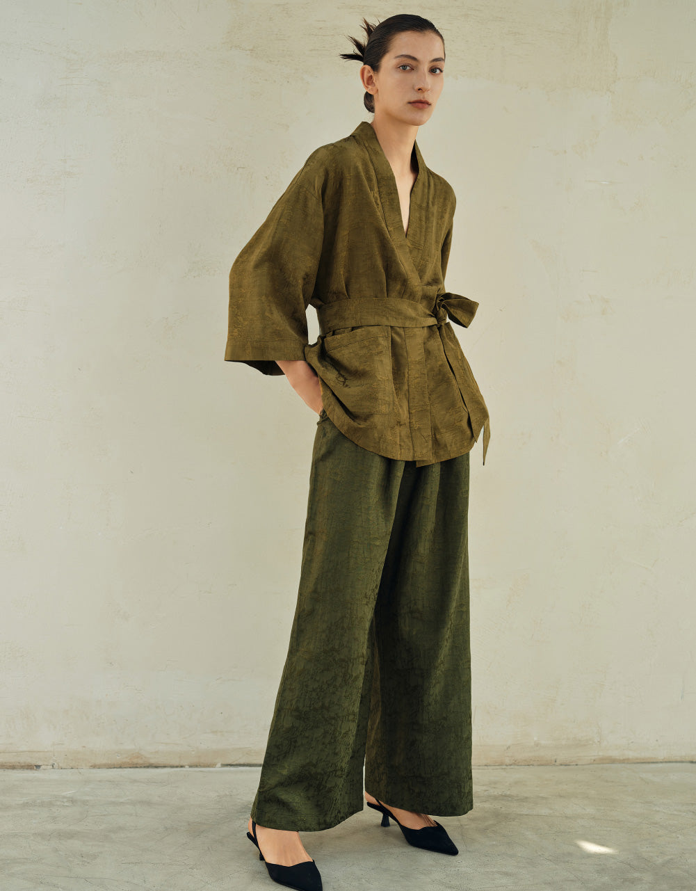 Textured Wide-Leg Pants