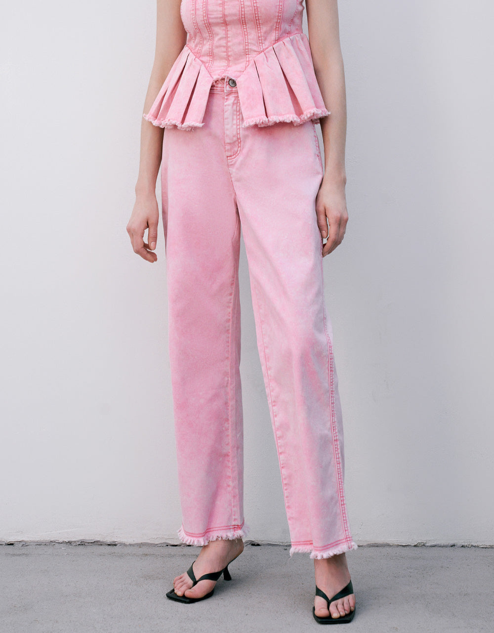 Raw Hem Wide-Leg Pants
