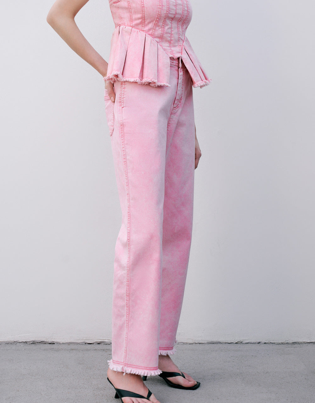 Raw Hem Wide-Leg Pants