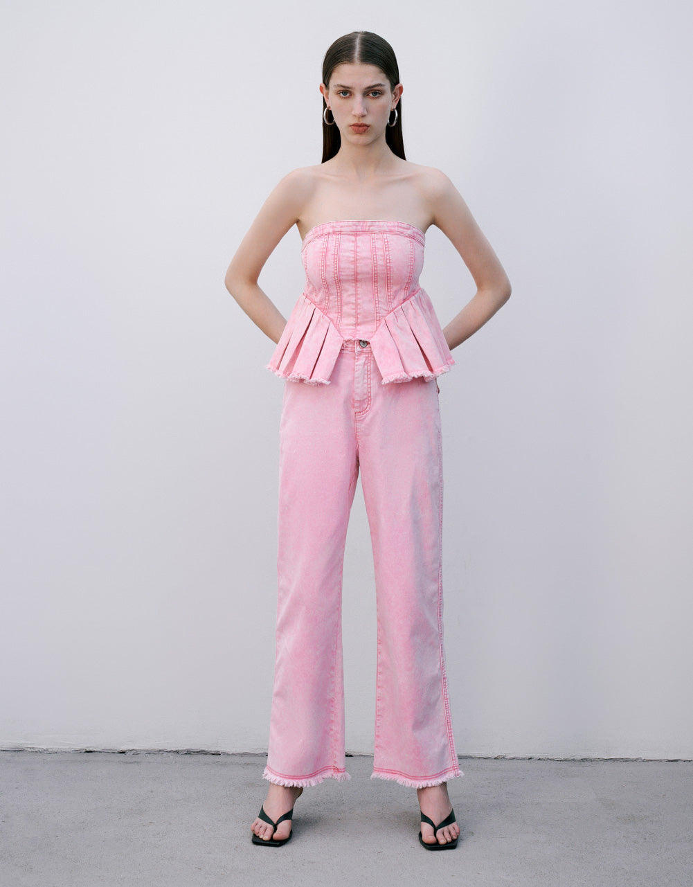 Raw Hem Wide-Leg Pants