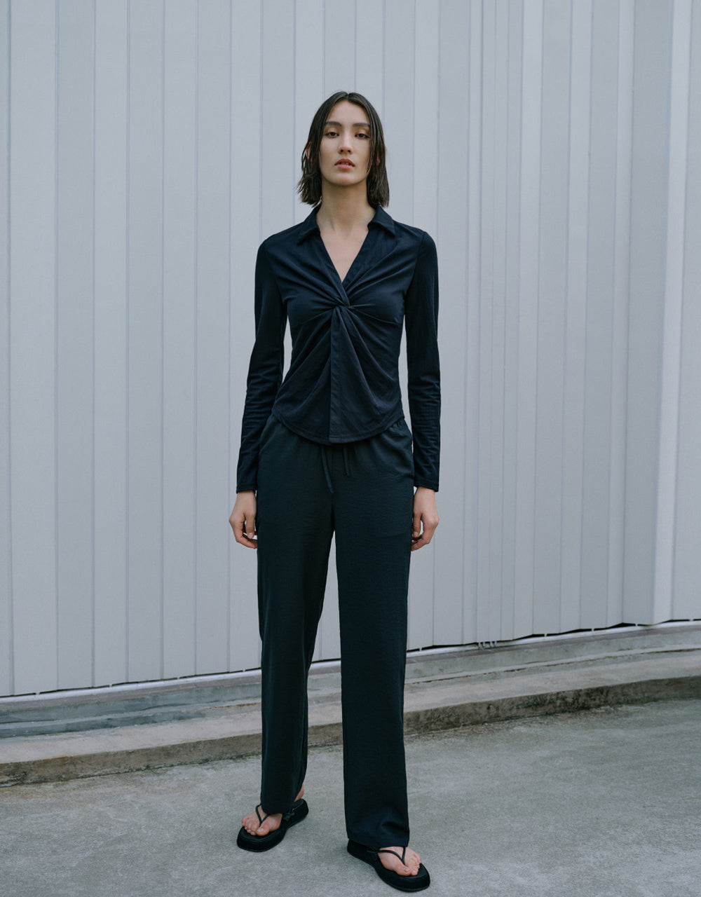 Drawstring Waist Straight Pants