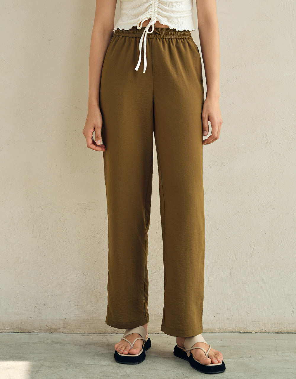 Drawstring Waist Straight Pants