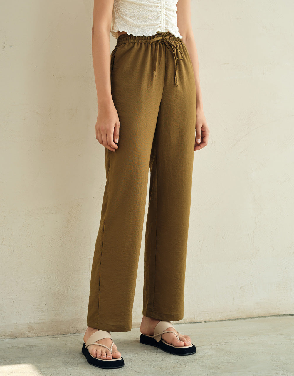 Drawstring Waist Straight Pants