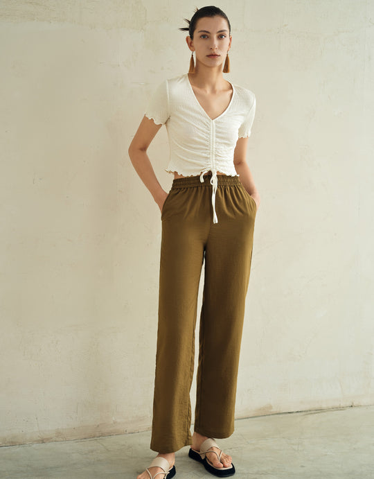 Drawstring Waist Straight Pants