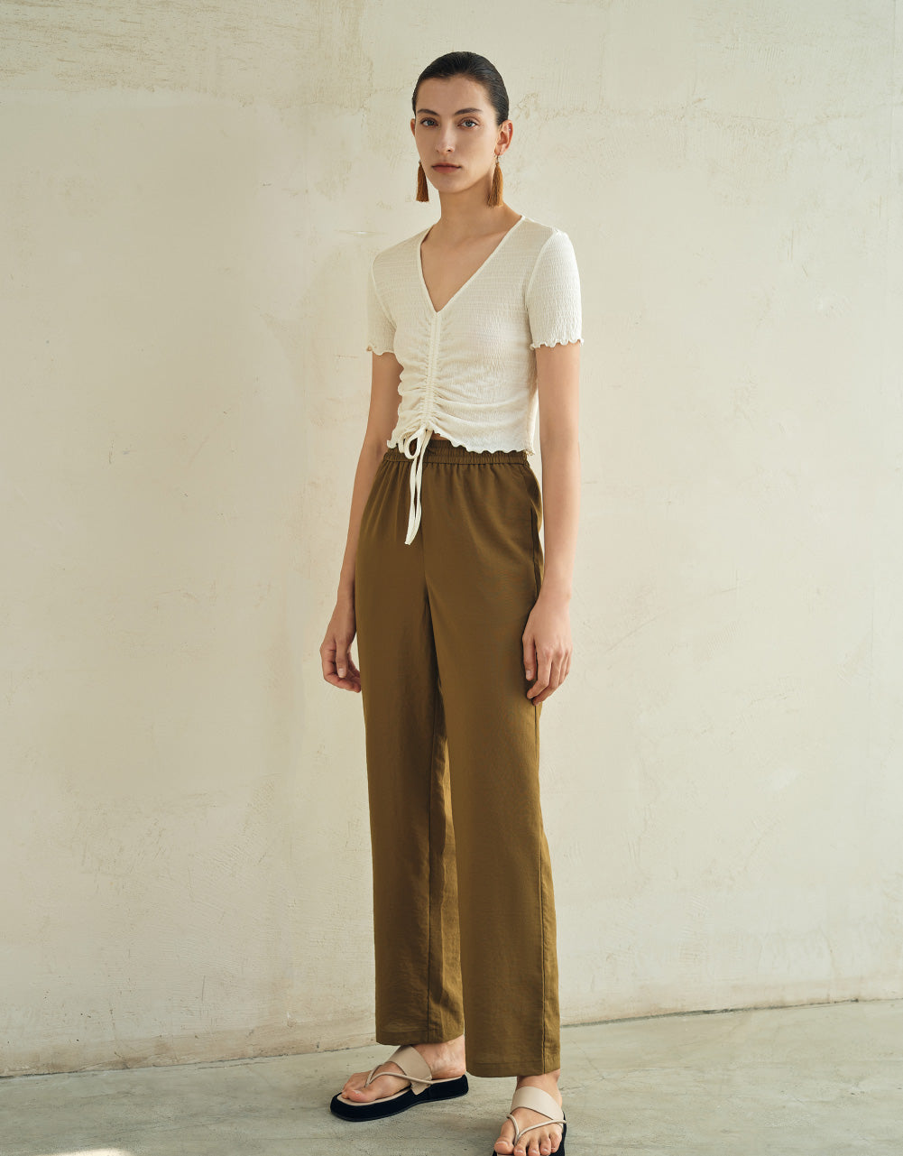 Drawstring Waist Straight Pants