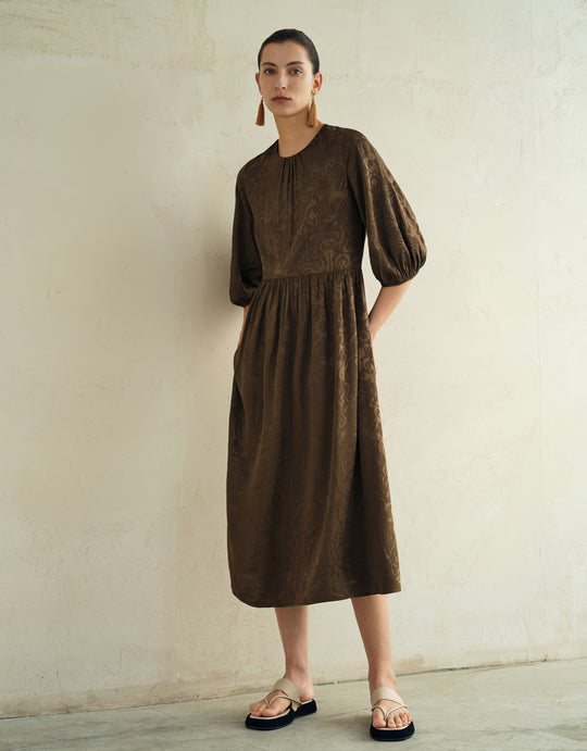 3/4 Sleeve Crew Neck Midi Dress