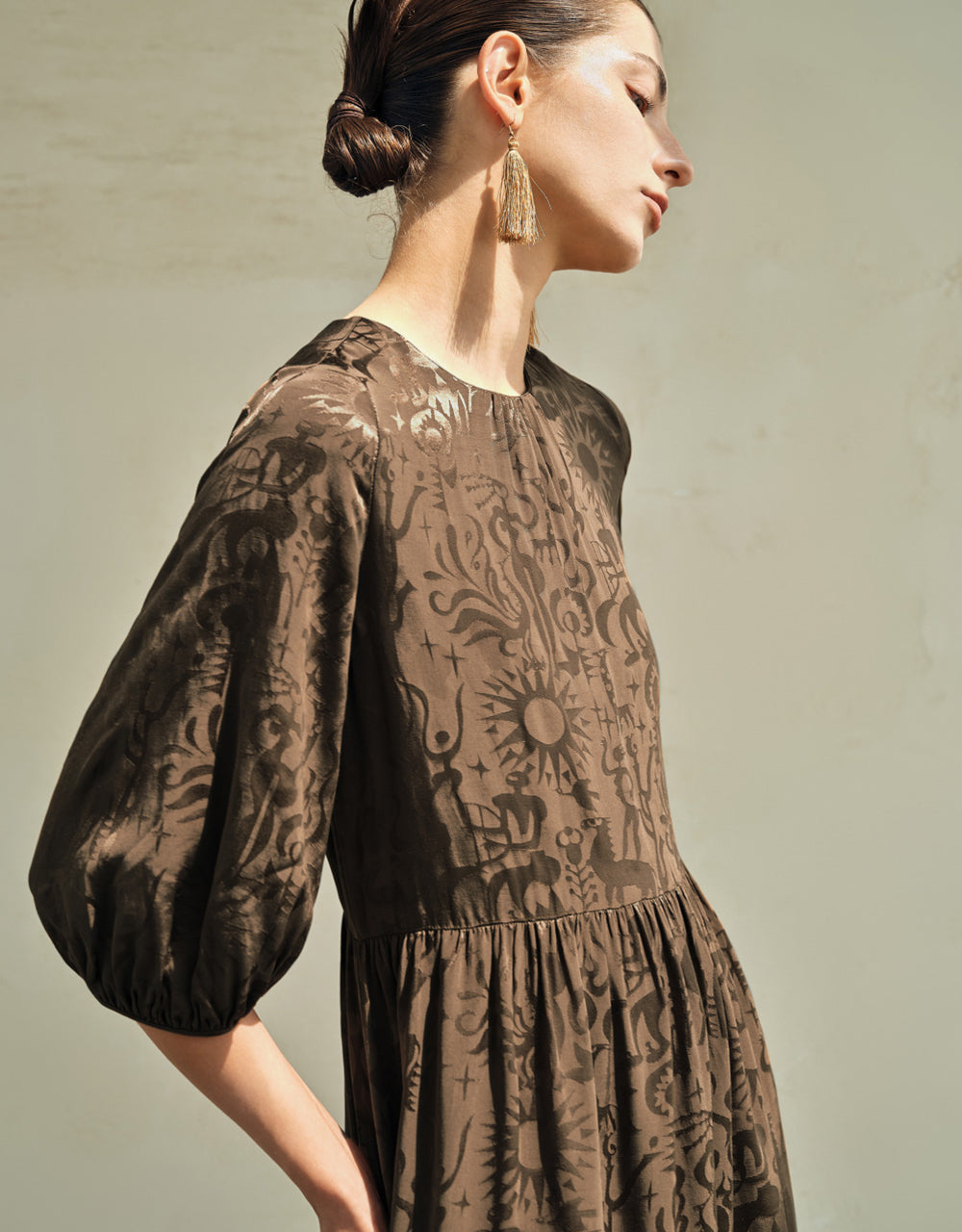 3/4 Sleeve Crew Neck Midi Dress