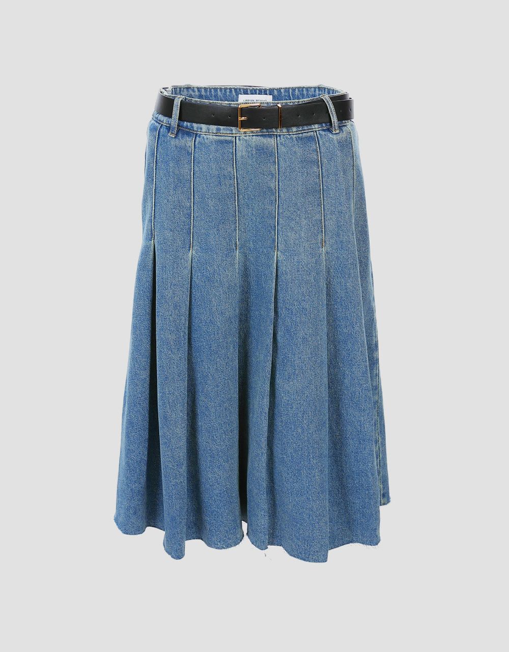 Pleated Denim Skirt With Belt