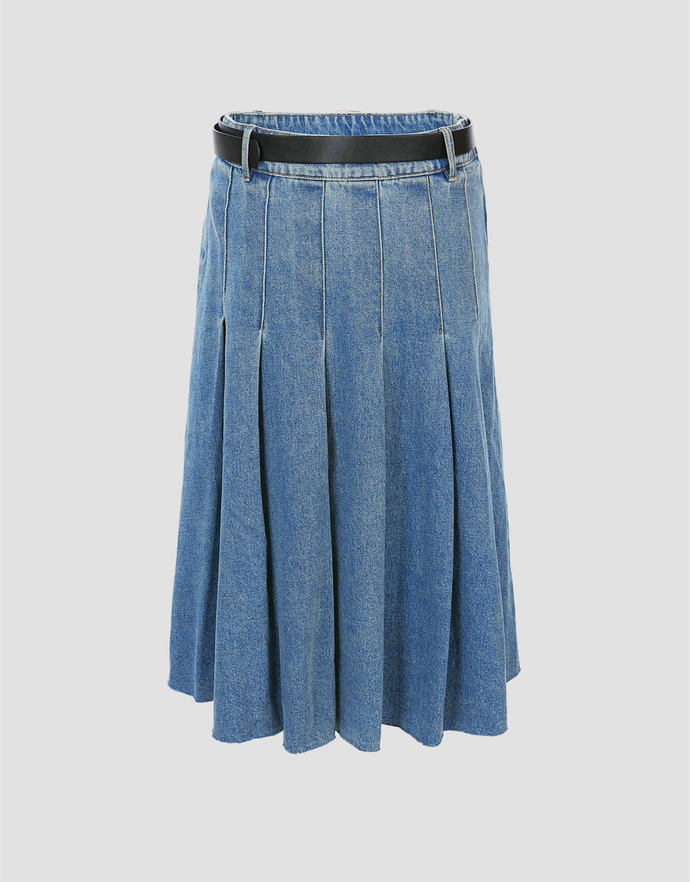 Pleated Denim Skirt With Belt