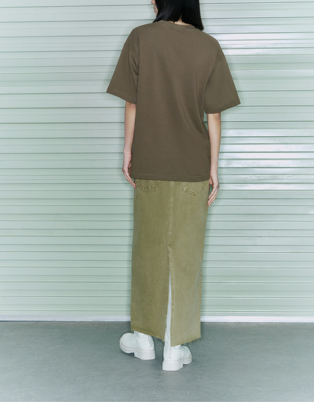 Slanted Button Midi Denim Skirt