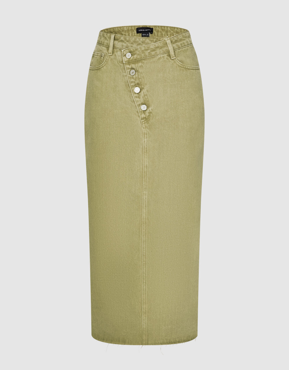 Slanted Button Midi Denim Skirt