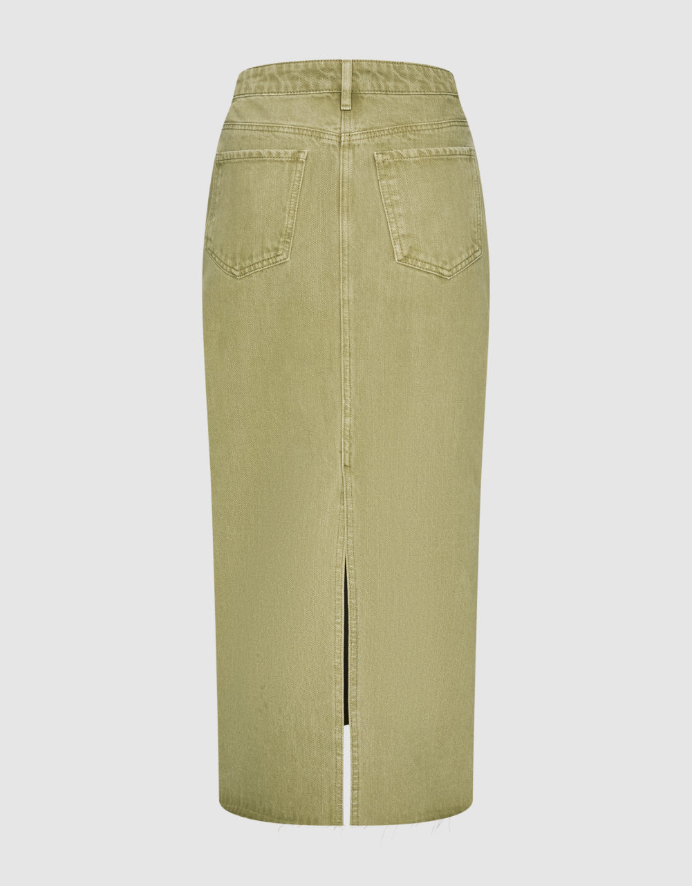 Slanted Button Midi Denim Skirt