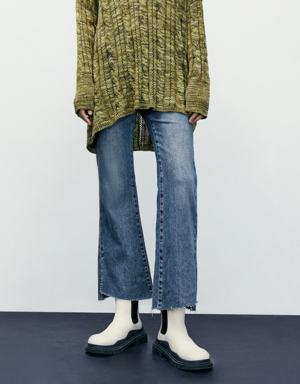Asymmetric Hem Flare Jeans