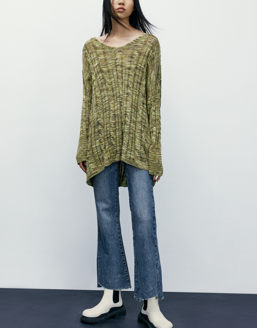 Asymmetric Hem Flare Jeans