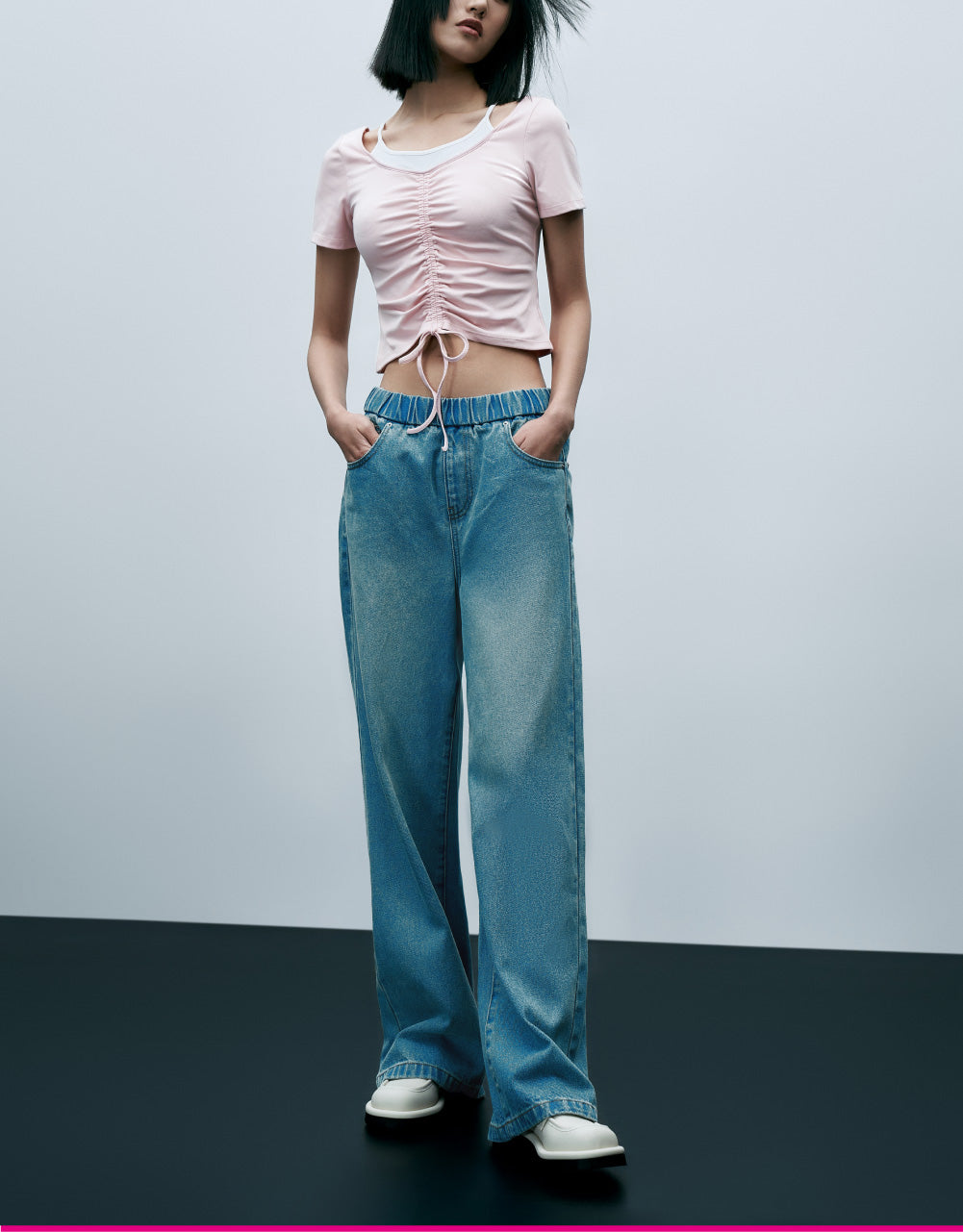 Elastic Waist Oversized Jeans