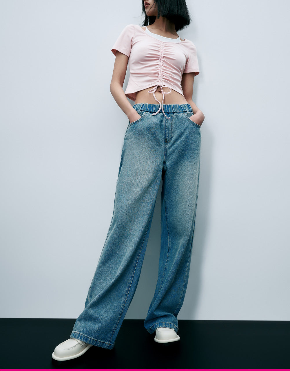 Elastic Waist Oversized Jeans