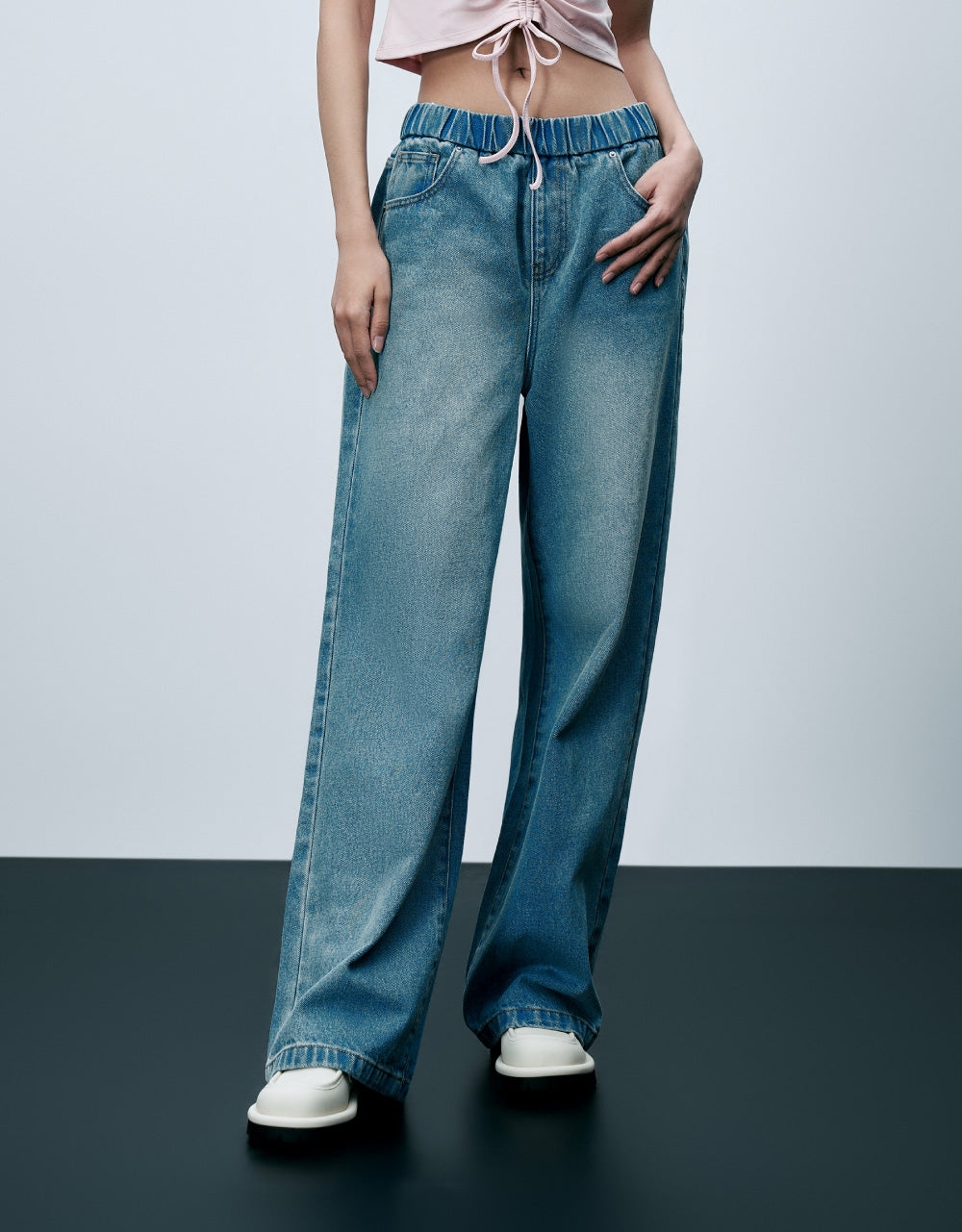Elastic Waist Oversized Jeans