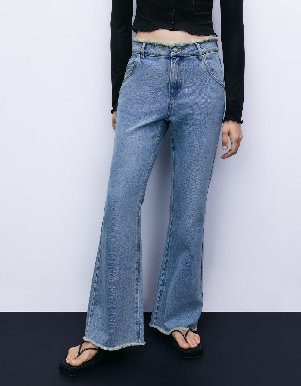 Raw Waist Flare Jeans
