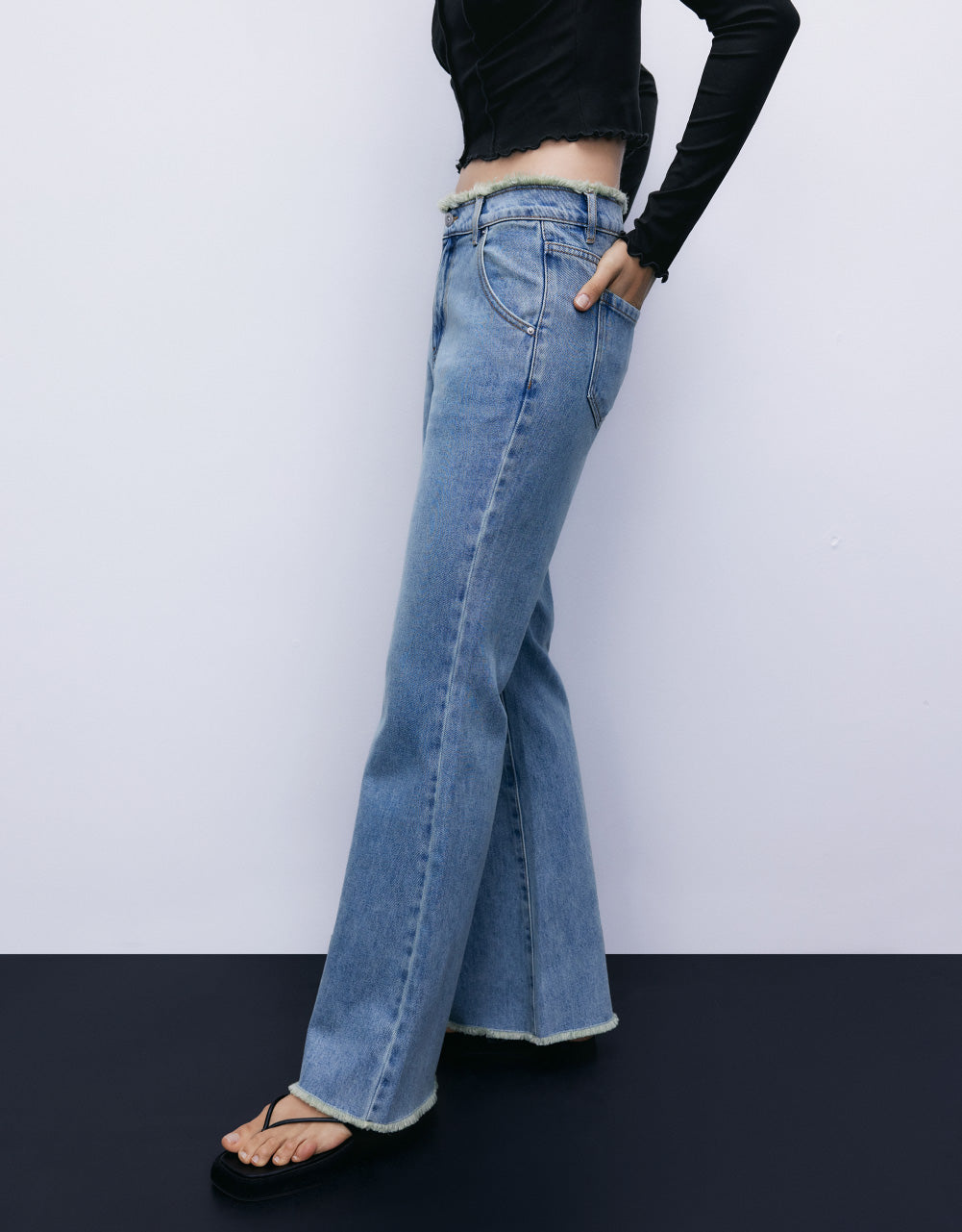 Raw Waist Flare Jeans