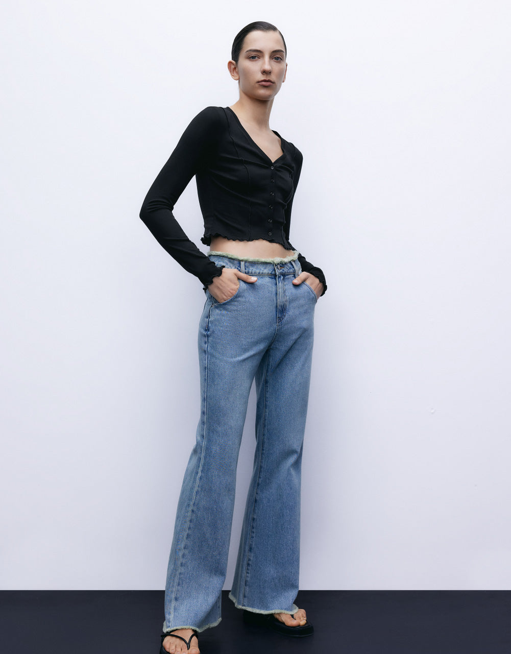 Raw Waist Flare Jeans