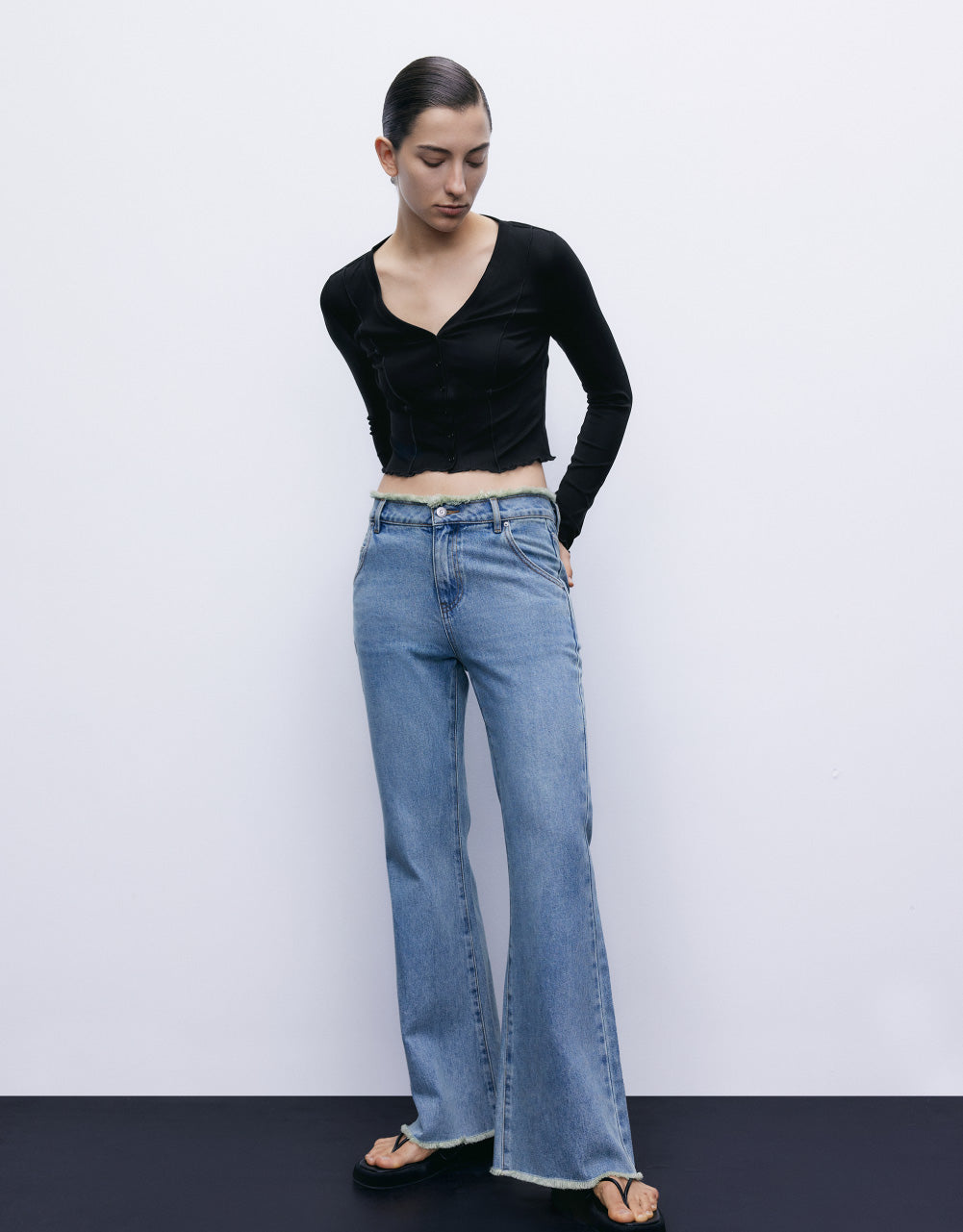 Raw Waist Flare Jeans