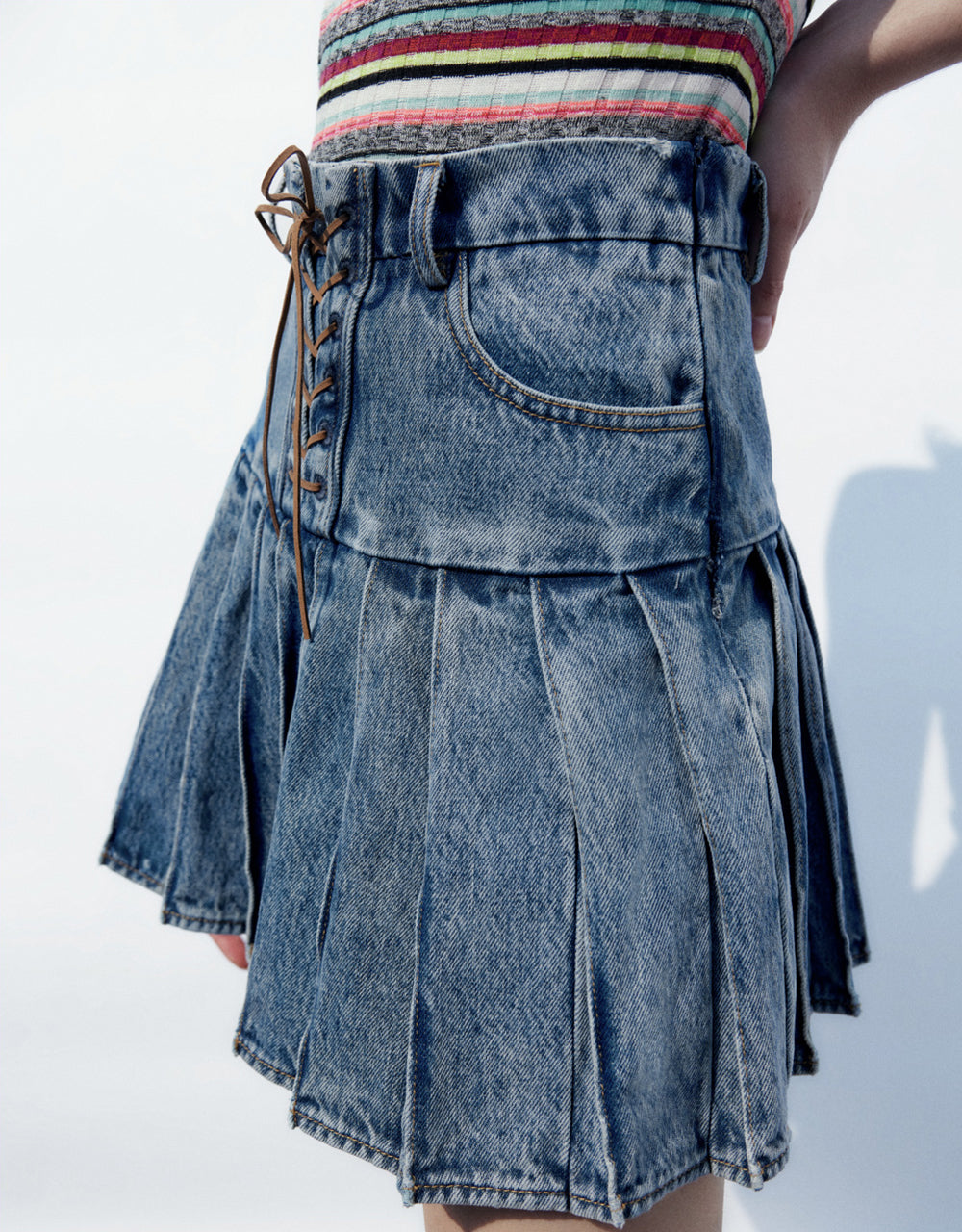 Tie Front Denim Skirt