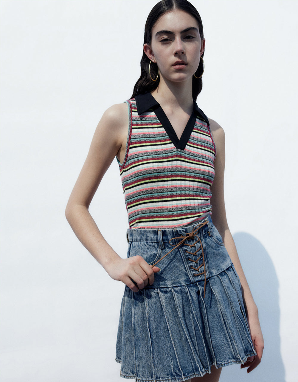 Tie Front Denim Skirt