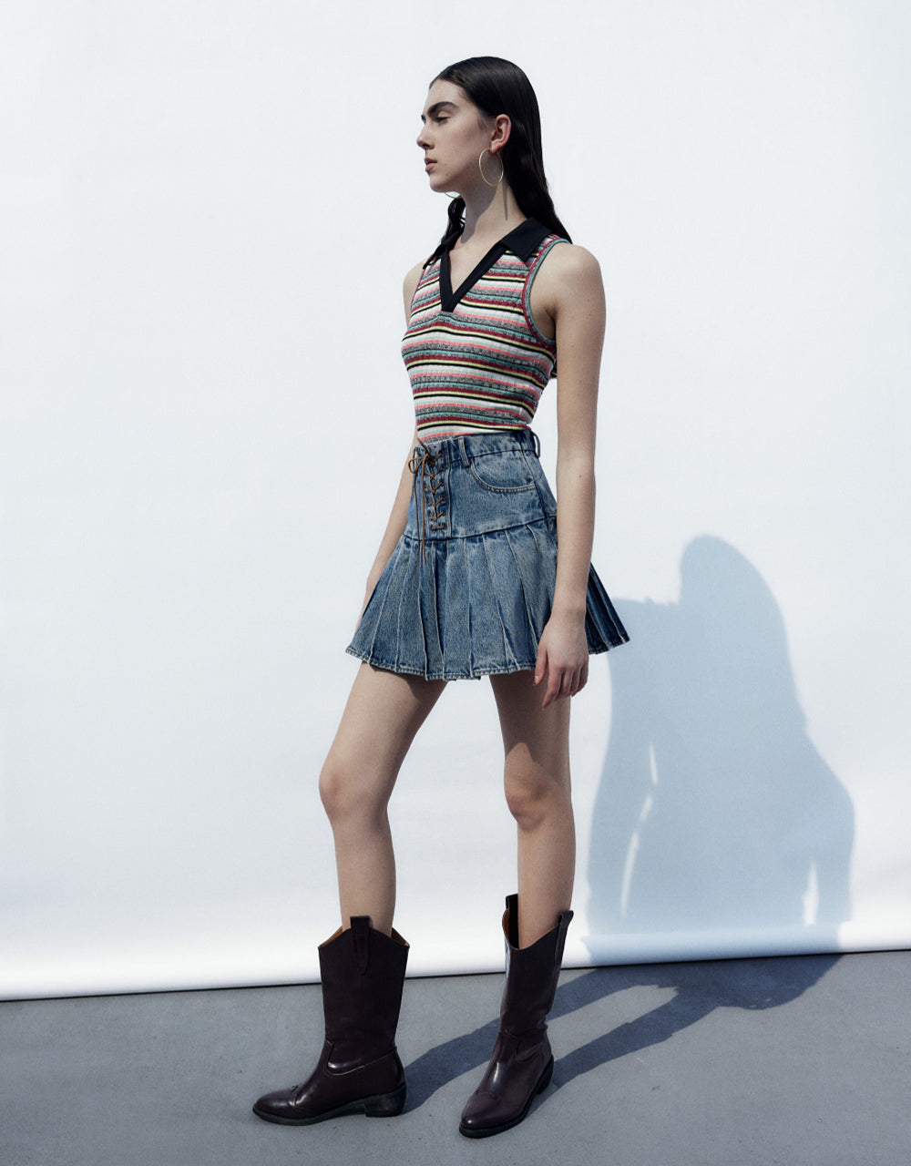 Tie Front Denim Skirt