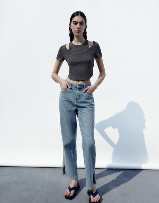 Mid-Waist Straight Jeans