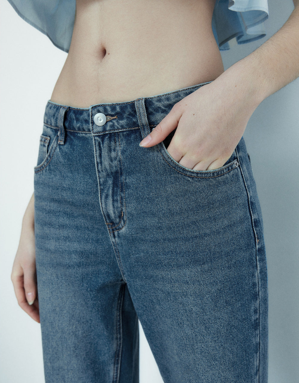 Mid-Waist Straight Jeans