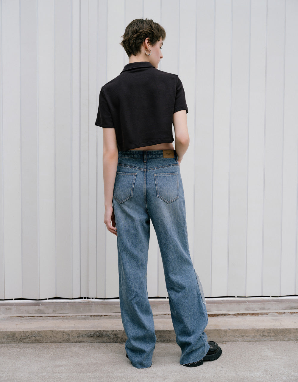 Ripped Raw Hem Wide-Leg Jeans