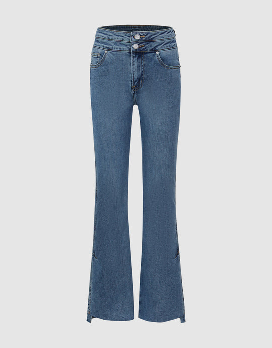 Double Button Flare Jeans