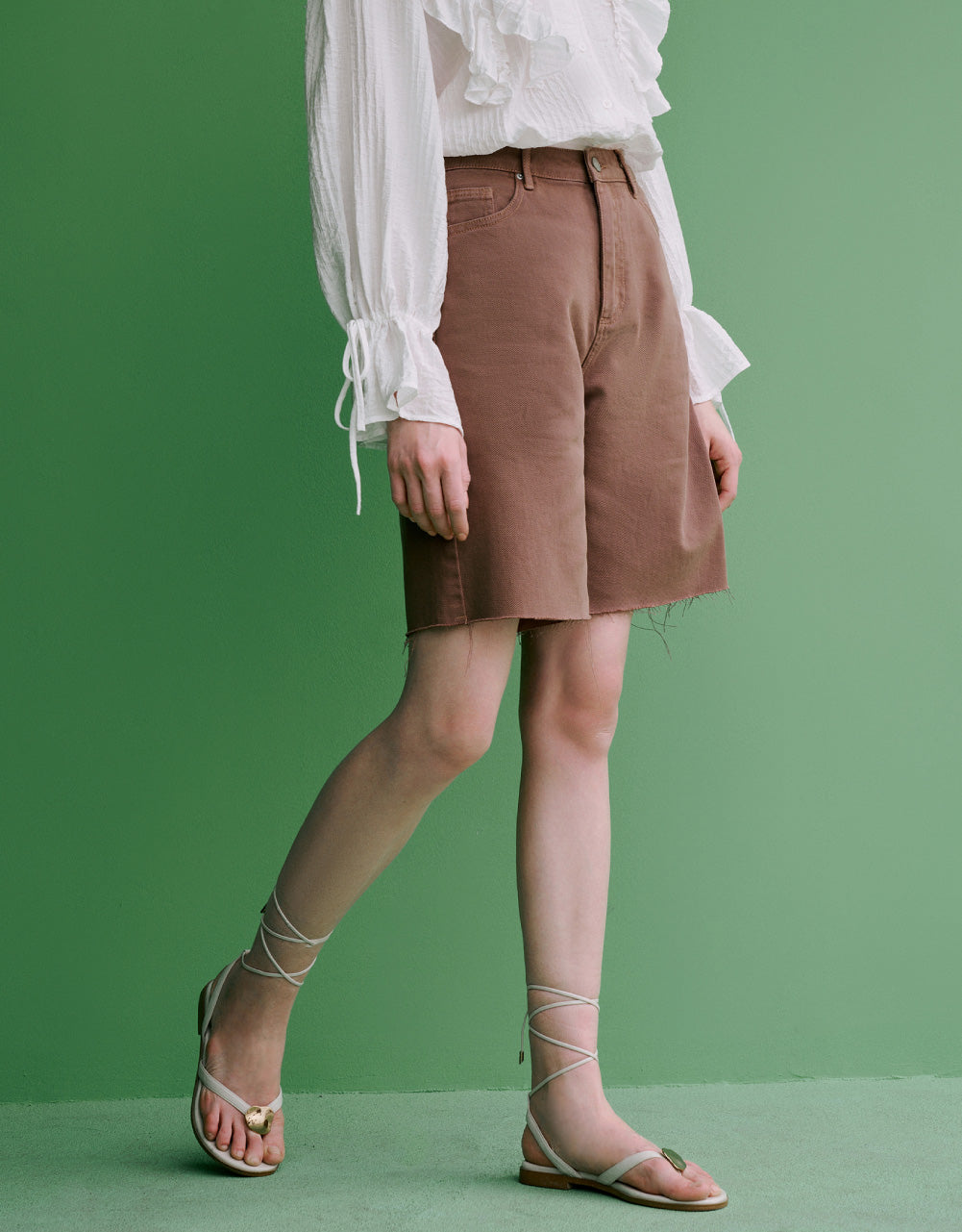Raw Hem Mid-Waist Denim Shorts