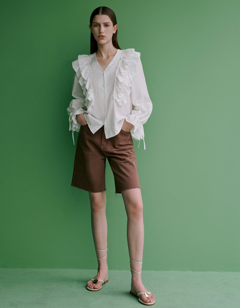 Raw Hem Mid-Waist Denim Shorts