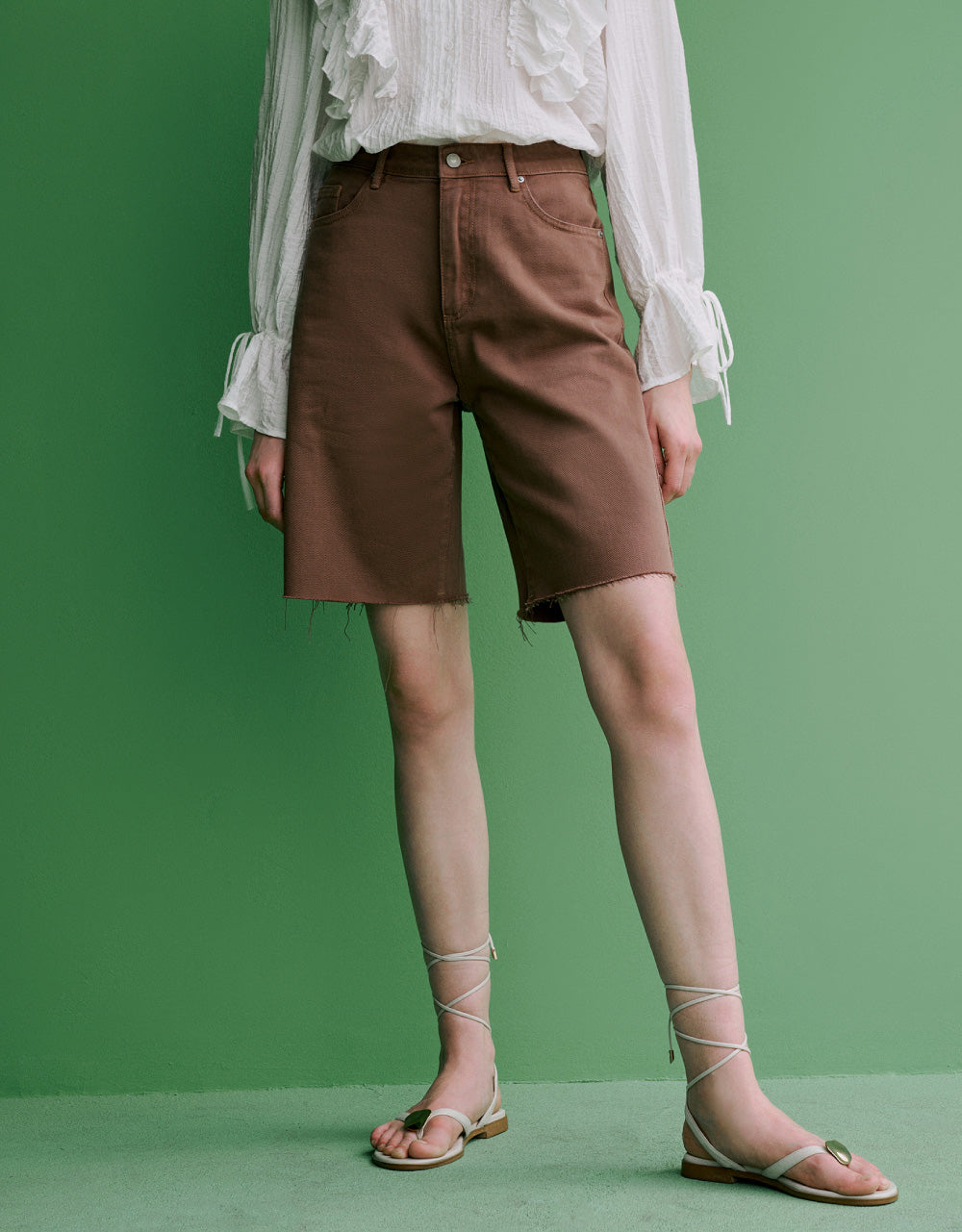Raw Hem Mid-Waist Denim Shorts