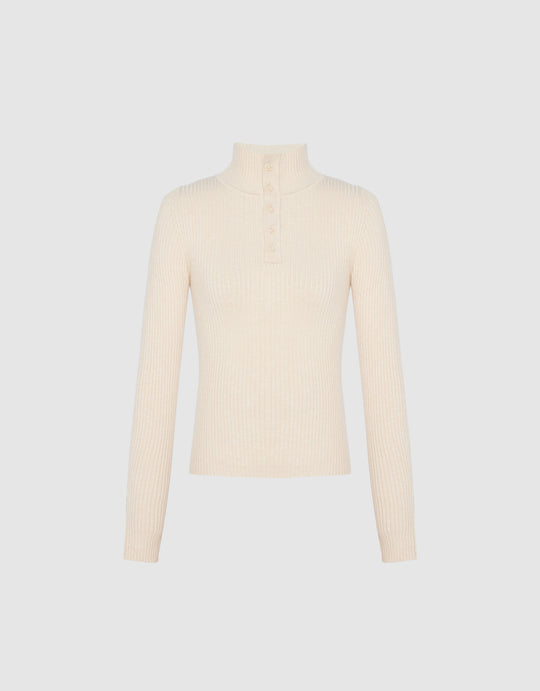 Button Half Placket Knitted T-Shirt