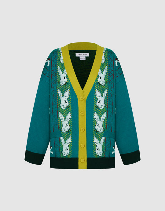Constrast Bunny Knitted Cardigan