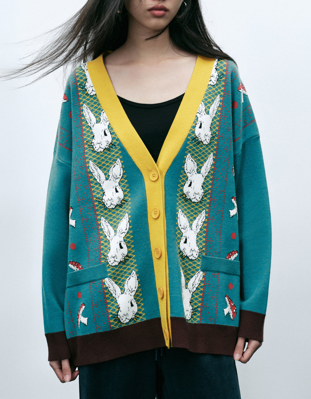 Constrast Bunny Knitted Cardigan