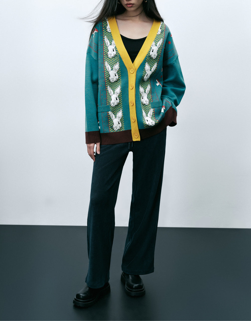 Constrast Bunny Knitted Cardigan