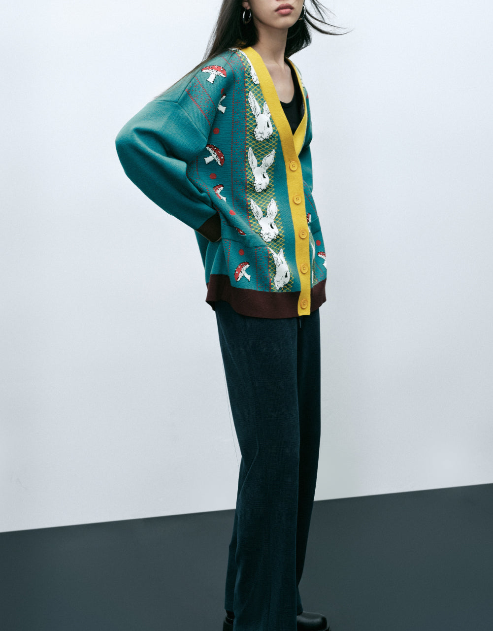 Constrast Bunny Knitted Cardigan