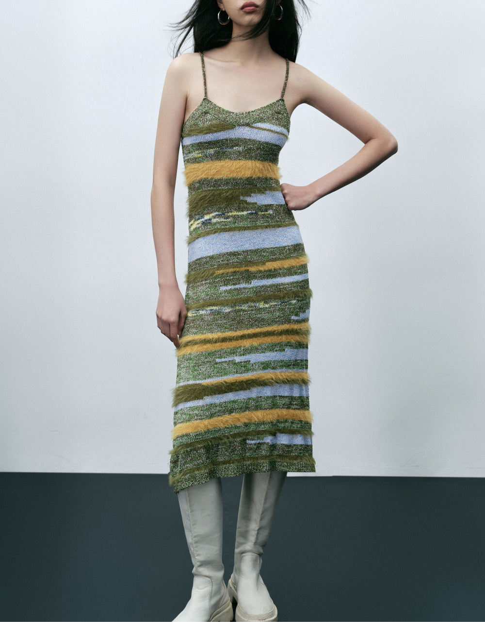 Colorful Striped Knitted Cami Dress