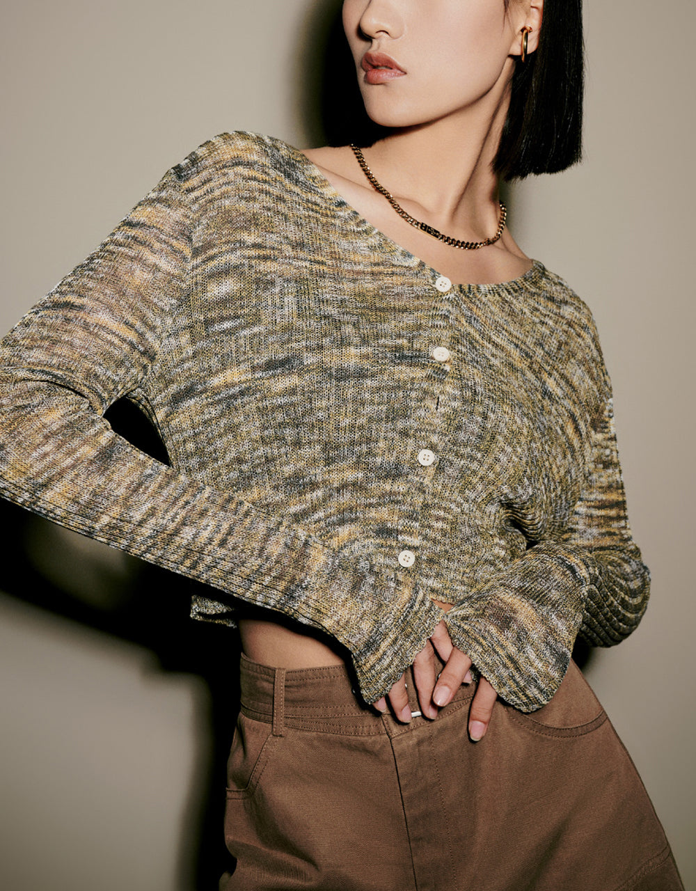 Button Up V-Neck Knitted Cardigan