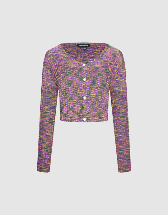 Button Up V-Neck Knitted Cardigan