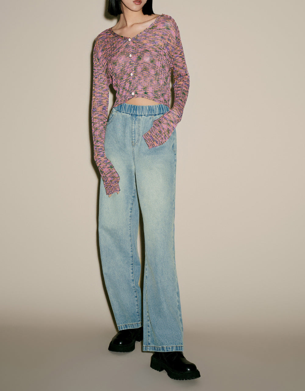 Button Up V-Neck Knitted Cardigan