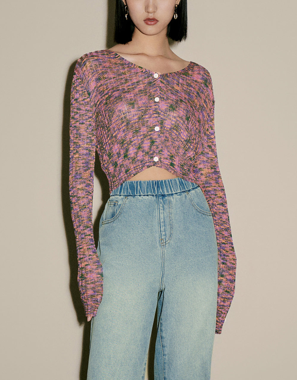 Button Up V-Neck Knitted Cardigan